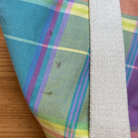 Lauren Ralph Lauren Tote Bag Women Multi Good Plaid Straw Canvas SIZE Medium - Picture 5 of 7